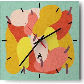 Hodiny Velké nástěnné hodiny na zeď 40x40 Ovoce Skleněné hodiny Čtvercové Tiché