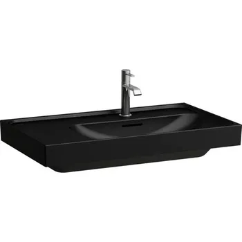 LAUFEN Meda Umyvadlo nábytkové 80 x 46 cm s otvorem pro baterii, odkládací plocha vlevo, černá matná, H8171157161041