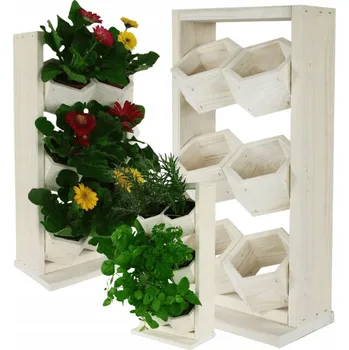 Květináč Dřevěný vertikální bylinkový záhon držák na květináč stojan na 6 květináčů, bylinková zahrádka EKO