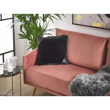 Dekorativní polštářek Dekorativní polštář z černé vlněné umělé kožešiny 42 x 42 cm s výplní dekorativní doplňky obývací pokoj ložnice Beliani