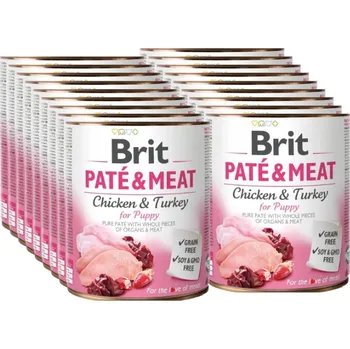 Krmivo pro psa BRIT PATÉ & MEAT CHICKEN & TURKEY FOR PUPPY 24x800g