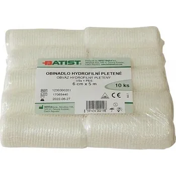 Zdravotnický materiál Obinadlo hydrofilní pletené, nesterilní, 10 ks v PE folii, 6 cm x 5 m