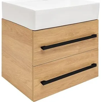 Koupelnový nábytek Koupelnová skříňka s umyvadlem a černou úchytkou SAT Cube Way 60x53x46 cm dub Hickory mat CUBE46C602DHSATCWL