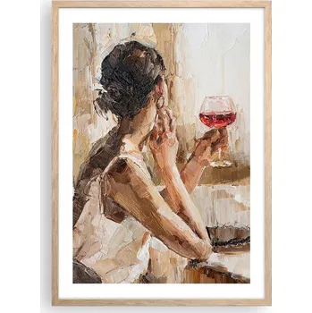 Obraz Plakát ve světlém dubovém rámu 50x70cm Portrét ženy s motivem vína Nástěnný obraz ARTTOR Moderní obraz do obývacího pokoje Obraz do ložnice Vertikální fotoobraz Plakáty na zeď Foto obrazy v rámech Umělecký tisk Nástěnná dekorace Rámeček Plexisklo rám akry