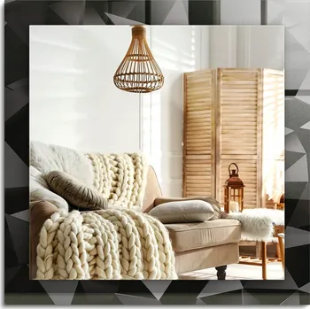 Zrcadlo Dekorativní závěsné zrcadlo s potiskem Černé geometrické tvary 60x60 cm