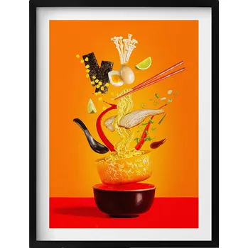 Obraz Obraz na zeď černý rám Ilustrace polévky ramen - motiv do kuchyně 60x80 cm