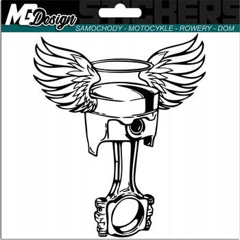Samolepicí dekorace na vozidlo Píst s křídly a klikovou hřídelí - samolepka na auto 13x11 cm