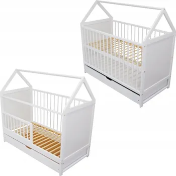 Dětská postýlka Postýlka/válenda 2v1 Jaś domeček 3 šuplík 120x60