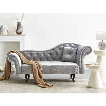 Křeslo Lenoška šedá sametové čalounění s knoflíky a polštářem pravá retro tradiční styl snadné čištění Vhodné pro domácí zvířata Beliani