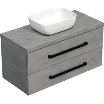 Koupelnový nábytek Koupelnová skříňka s černou úchytkou a krycí deskou SAT Cube Way 100x47,5x46 cm beton mat CUBE46C1003BESAT45