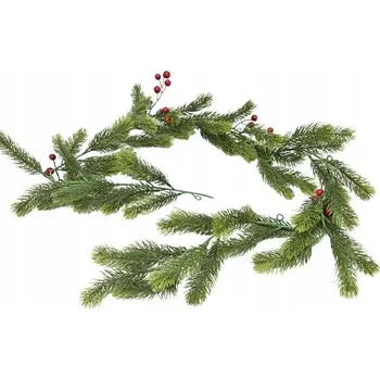 umělá květina Girlanda smrk červené kuličky 150 cm