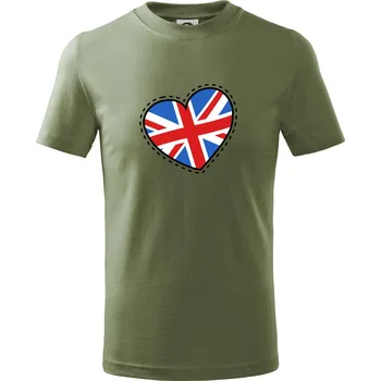 Británie srdce velké - Tričko dětské bavlněné - 158 cm/12 let ( Khaki )