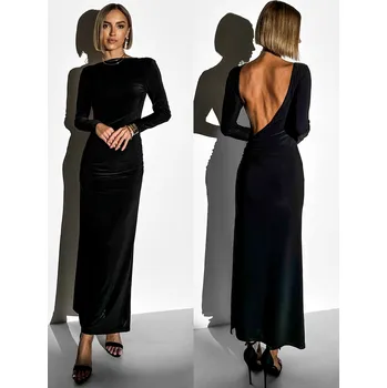 Dámské šaty Černé společenské dlouhé šaty ASPASIA Velikost: ONESIZE