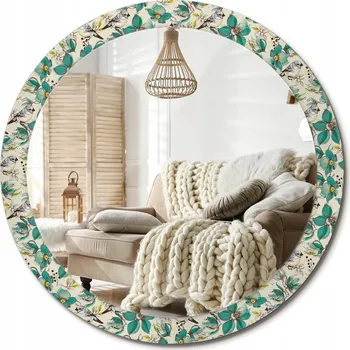 Zrcadlo Zrcadlo s potiskem do koupelny, kuchyně, předsíně, Květiny a ptáci, 90 cm