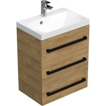 Koupelnový nábytek Koupelnová skříňka s černou úchytkou a umyvadlem SAT Cube Way 60x76,5x40 cm dub Hickory mat CUBE2C603DH