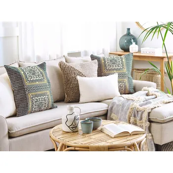 Dekorativní polštářek Sada 2 dekorativních polštářů vícebarevné bavlněné 50 x 50 cm geometrický vzor snímatelný potah s výplní Beliani