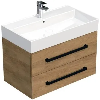 Koupelnový nábytek Koupelnová skříňka s černou úchytkou a umyvadlem SAT Cube Way 80x53x46 cm dub Hickory mat CUBE46C802DHSAT