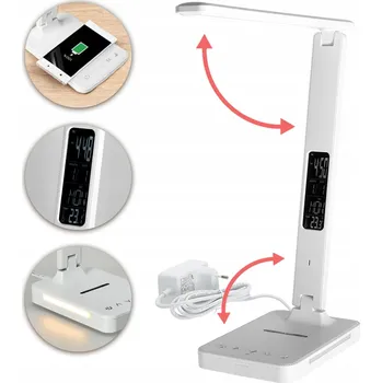 Lampička LED Stolní Lampa 7W Displej Indukční Nabíječka Q1 USB BÍLÁ