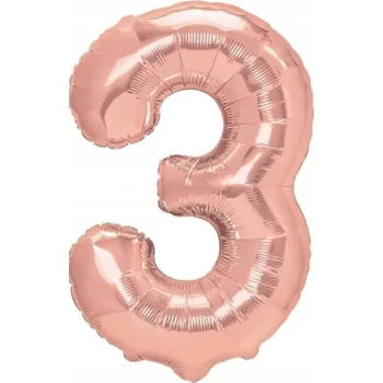 Balónek FÓLIOVÝ BALÓNEK VE TVARU ČÍSLICE TŘI "3" RŮŽOVÉ ZLATO 100CM RoyaliTo_PL