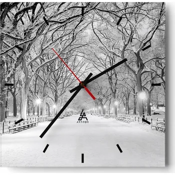 Hodiny Velké nástěnné hodiny na zeď 40x40 Sníh Skleněné hodiny Čtvercové Tiché