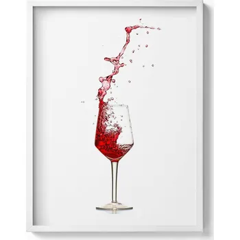 Obraz Obraz v bílém rámu Sklenice s rozlévajícím se červeným vínem 60x80 cm
