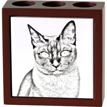 Kot tonkijski - stojan na tužky s kočkou, organizér na stůl s potiskem