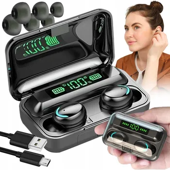 Sluchátka Bezdrátová sluchátka do uší Lewer F9 LCD Bluetooth 5.1 + Powerbanka Pouzdro a špunty do uší