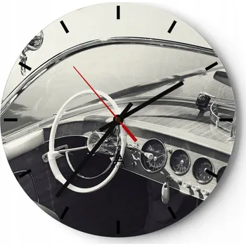 Hodiny Velké nástěnné hodiny 40x40 cm Loď Vintage Skleněné hodiny Tiché