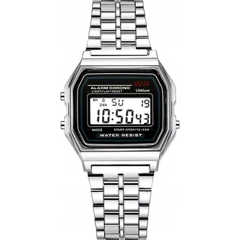 Hodinky LCD ELEKTRONICKÉ HODINKY STŘÍBRNÉ - STOPKY, ALARM, RETRO STYL