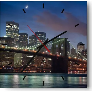 Hodiny Velké nástěnné hodiny na zeď 40x40 Město Skleněné hodiny Čtvercové Tiché