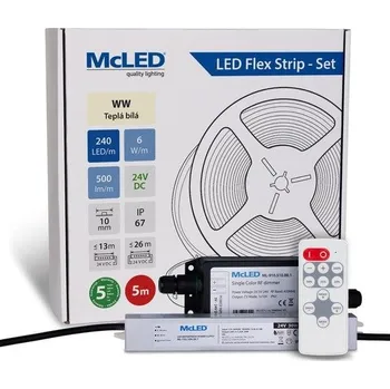 ukončovací lišta McLED LED pásek - sada 5 m + Přijímač Nano IP67, 240 LED/m, WW, 6 W/m, DC 24V, 500 lm/m, CRI90, IP67, 10 mm, vodič 3 m ML-126.034.90.S05002
