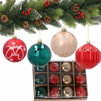 Vánoční dekorace Zdobená Vánoční Koule , Hladká Vánoční Koule , Tvarované Vánoční Baňky , vánoční koule cetek 8 cm 12 ks