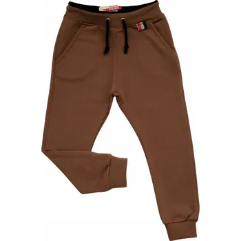 Chlapecké TEPLÁKY s kapsami, hnědá barva, bavlna Revaj, velikost 116 PL