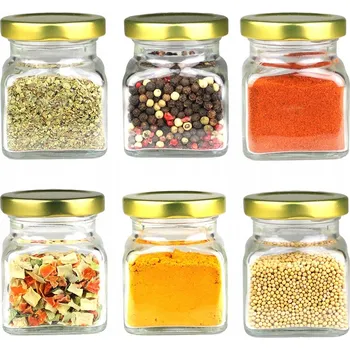 Sklenice 6x skleněné nádoby sklenice na koření 120 ml se zlatým víčkem fi 53