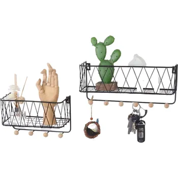 Drátěná police Závěsná polička s háčky – černá, 25,5 cm