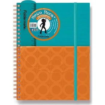 Foldermate PLUS - spirálový blok s kapsou - A5, 80 listů, tyrkysovo/oranžový