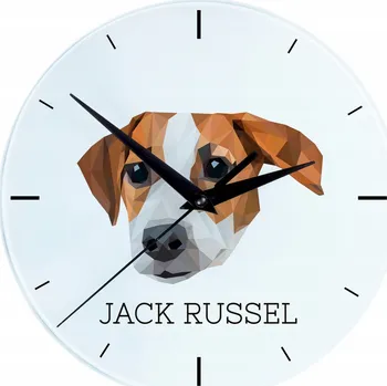 Hodiny Jack Russell Teriér skleněné nástěnné hodiny s geometrickým psem