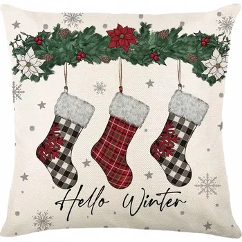 Povlak na polštářek Dekorační Vánoční Povlak na Polštář 3 Ponožky Hello Winter 45x45