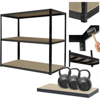 Dílenský regál Kovový regál do garáže a skladu BLACK HELIOS 106x120x30cm, 3 police, nosnost 3x350kg PL