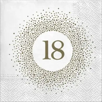 Papírový ubrousek Papírové ubrousky k 18. narozeninám bílé, 20 ks