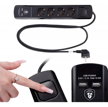 Napájecí kabel Prodlužovací kabel LISTWA PRZECIWPRZEPIĘCIOWA 4 gniazda 2X USB 3680W