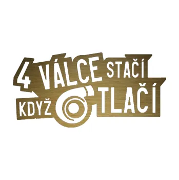Samolepicí dekorace na vozidlo 4 válce stačí když turbo tlačí (64 - škrábaný kov zlatý) SAMOLEPKA NA AUTO, NÁLEPKA, FÓLIE, POLEP, TUNING, VLASTNÍ TEXT, TISK, AUTOSAMOLEPKY.cz, POLEPY, OBRÁZEK, LOGO, 3D STICKERS