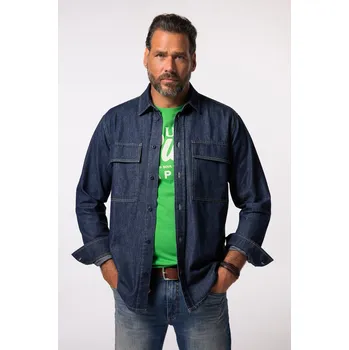 Pánská košile JP1880, Plus size Džínová košile JP1880, kolekce Denim, dlouhé rukávy, Kent límeček, Modern střih, do 8XL pro plnoštíhlé nadměrná velikost, 834866903-1907, modrý, 8XL, Plus size oblečení, Oblečení pro vysoké muže, Nadměrné velikosti, Oblečení pro plnoštíh