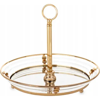 Podnos zlatá kovová skleněná glamour podnos dekorace s úchytem