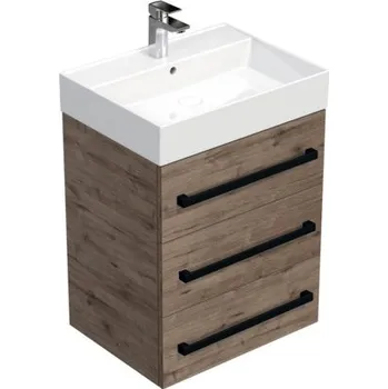 Koupelnový nábytek Koupelnová skříňka s černou úchytkou a umyvadlem SAT Cube Way 60x71x46 cm dub Wellington mat CUBE46C603DWSAT