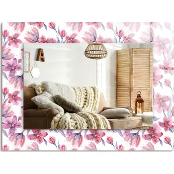 Zrcadlo Zrcadlo s potiskem na zeď, dekorativní, vertikální/horizontální, Květiny akvarel vzor, 80x60 cm