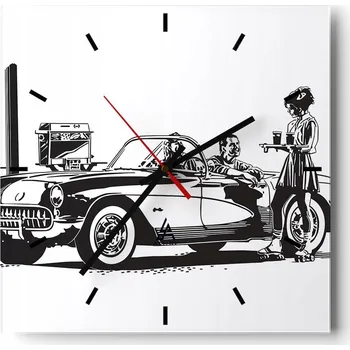 Hodiny Velké nástěnné hodiny 40x40 cm Auto - Skleněné čtvercové tiché hodiny