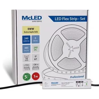 ukončovací lišta McLED LED pásek - sada 1 m, 240 LED/m, EWW, 6 W/m, DC 24V, 485 lm/m, CRI90, IP67, 10 mm, vodič 3 m ML-126.035.90.S01001