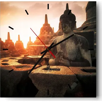 Hodiny Velké nástěnné hodiny na zeď 40x40 Asie Skleněné hodiny Čtvercové Tiché