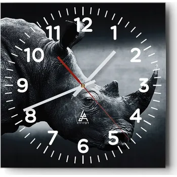 Hodiny Kuchyňské nástěnné hodiny 30x30 Nosorožec Skleněné hodiny do obýváku Moderní Tiché